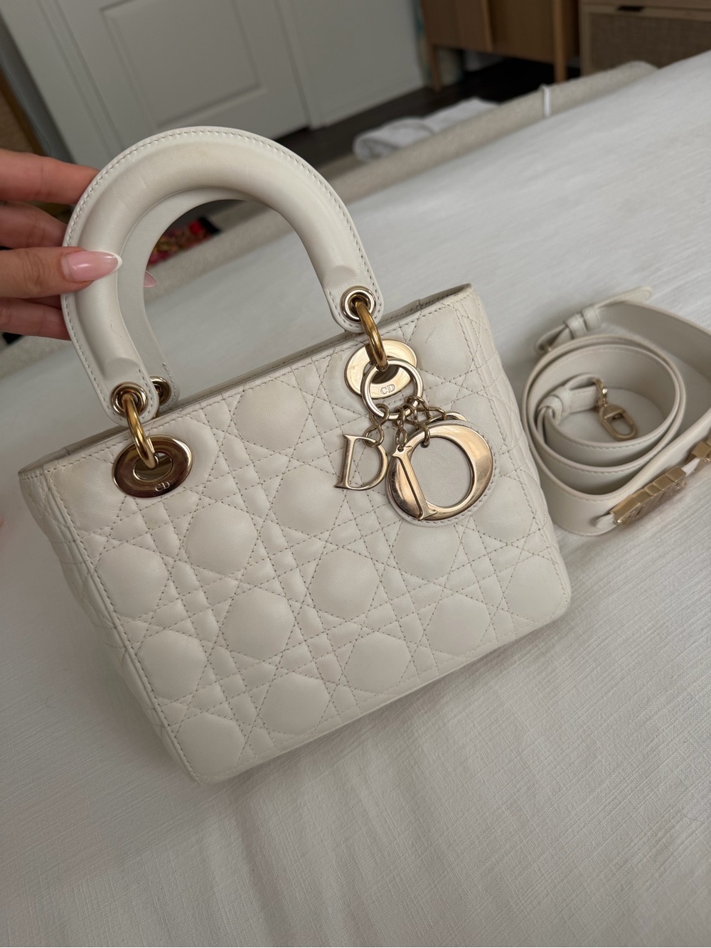 Dior Lady Small Top-Handle Satchel in Ivory with Gold Hardware ABCDIOR